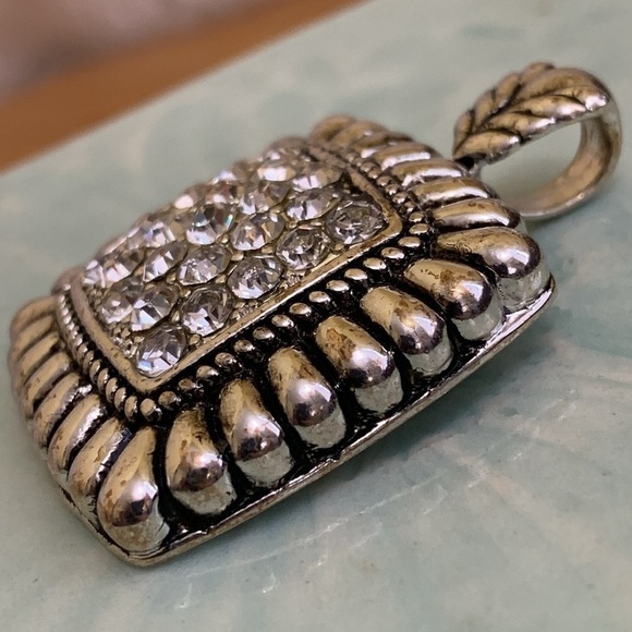 Pave Crystal Silver Tone Statement Pendant No Chain - Picture 4 of 7